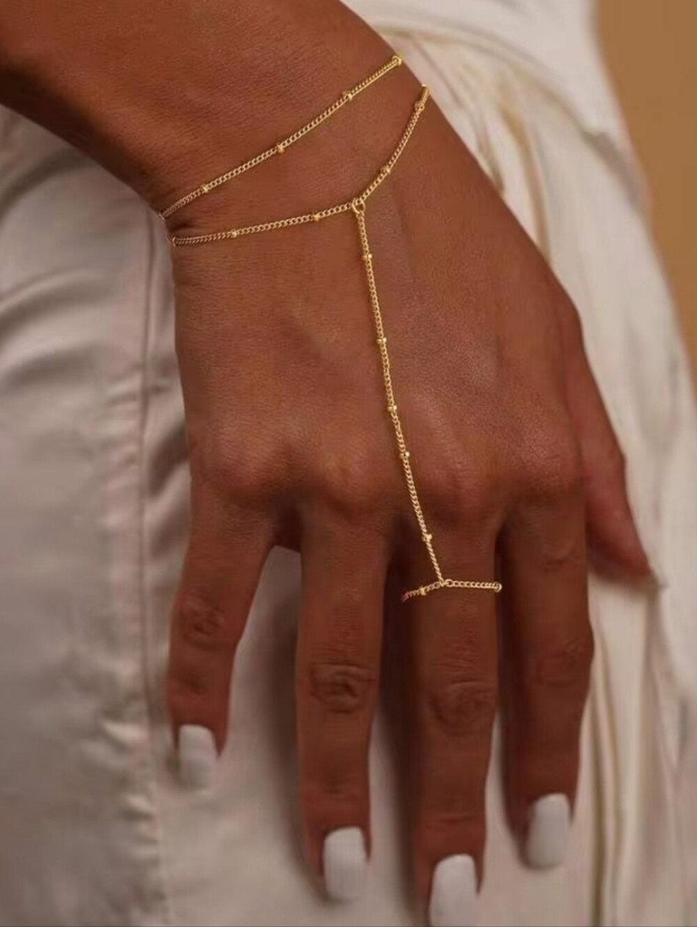 Elegant 18K Gold Plated Hand Chain Bracelet with Ring